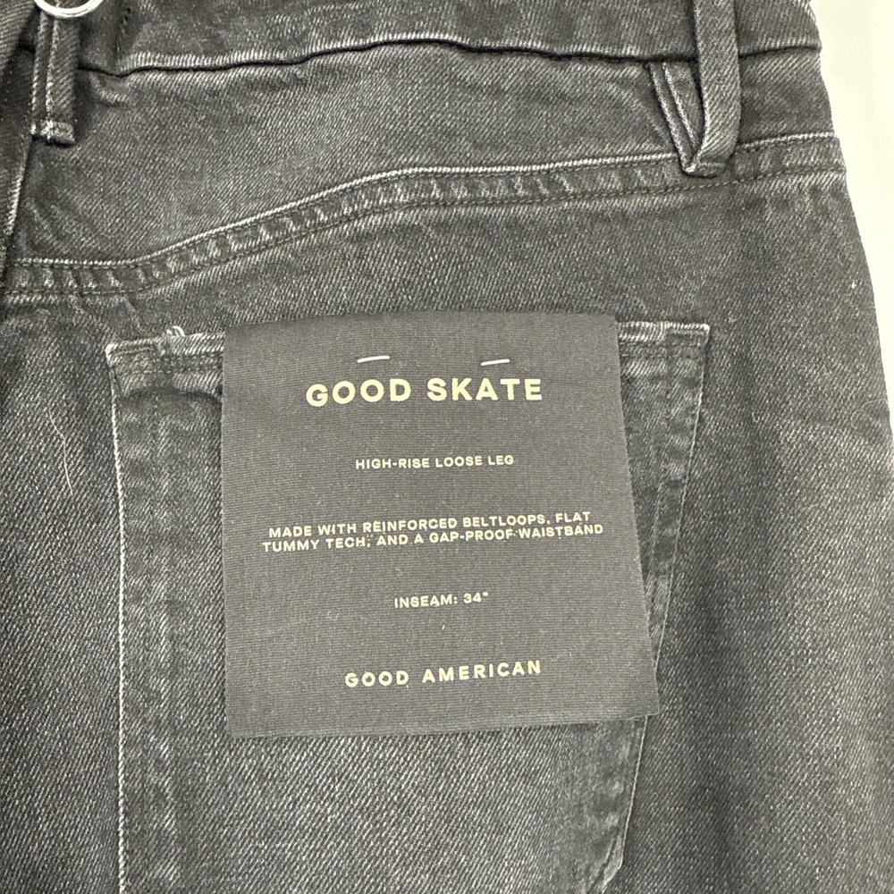 NWT Good American Good Skate Crop High Rise Loose Leg Jeans Black Size 15 Grunge - Picture 6 of 8